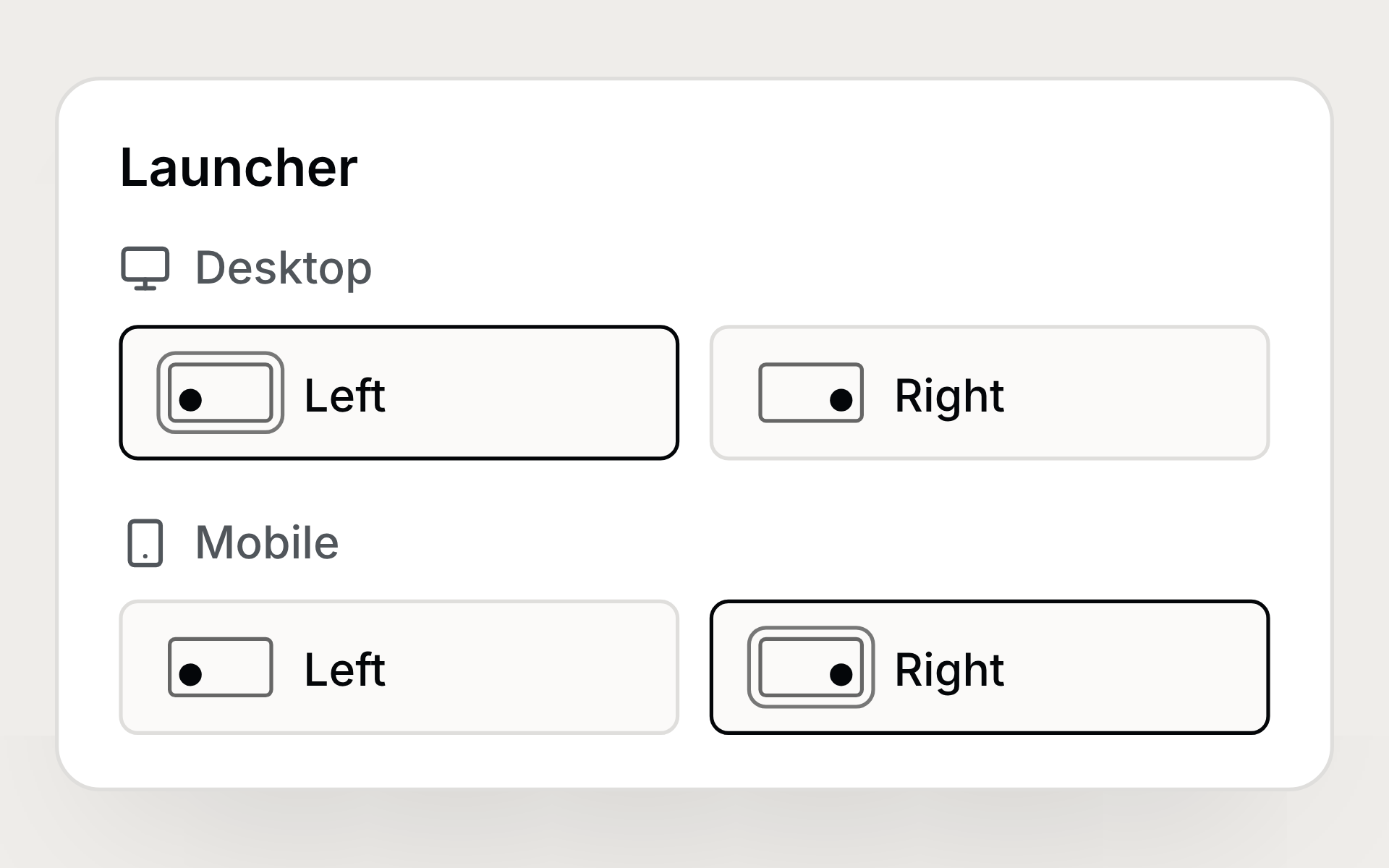 Chatbot placement controls with Left selected for desktop and Right selected for mobile